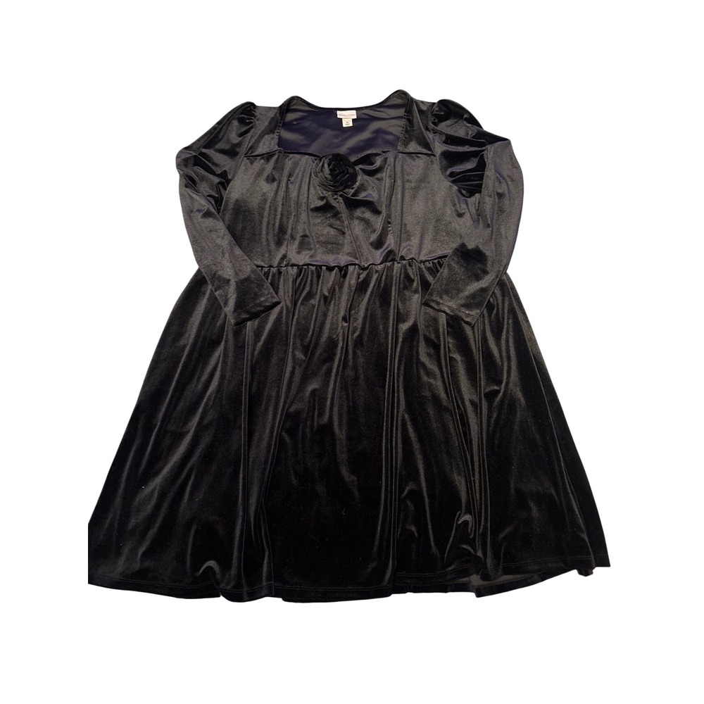NEW Ava Viv Womens Plus Size Black Velvet Long Sleeve Empire Waist Dress, 3X
